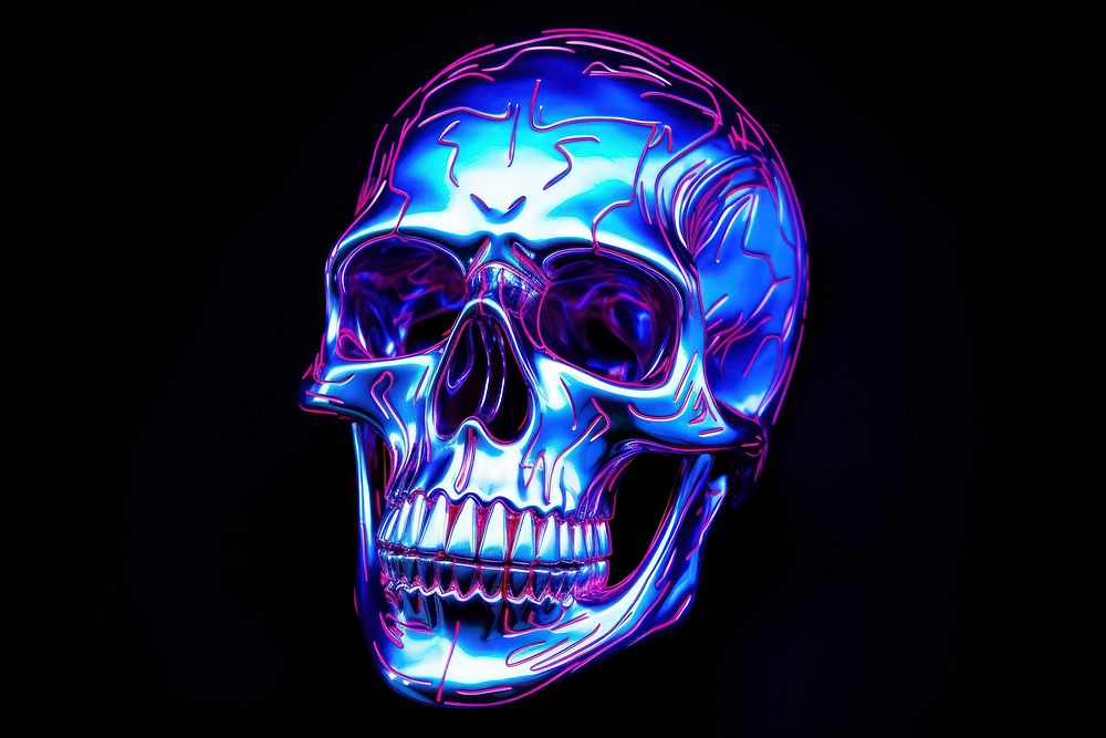 Sideview skull purple light neon.