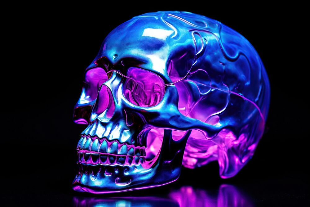 Sideview skull purple light tomography.