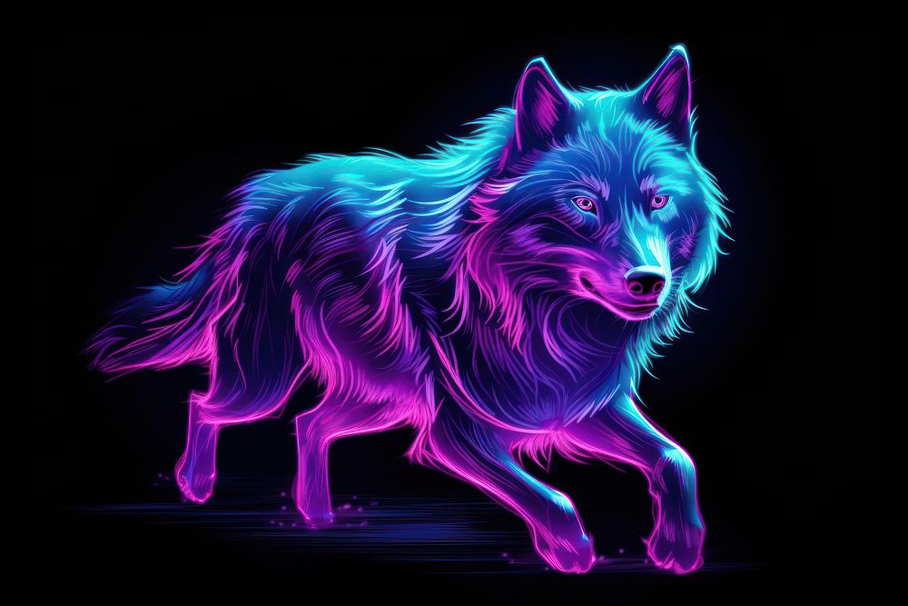 Simple wolf running animal mammal purple.