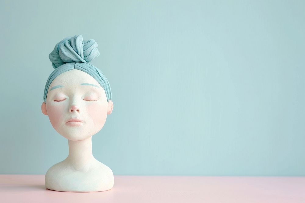 Pastel polymer clay style of a girl representation relaxation headgear.