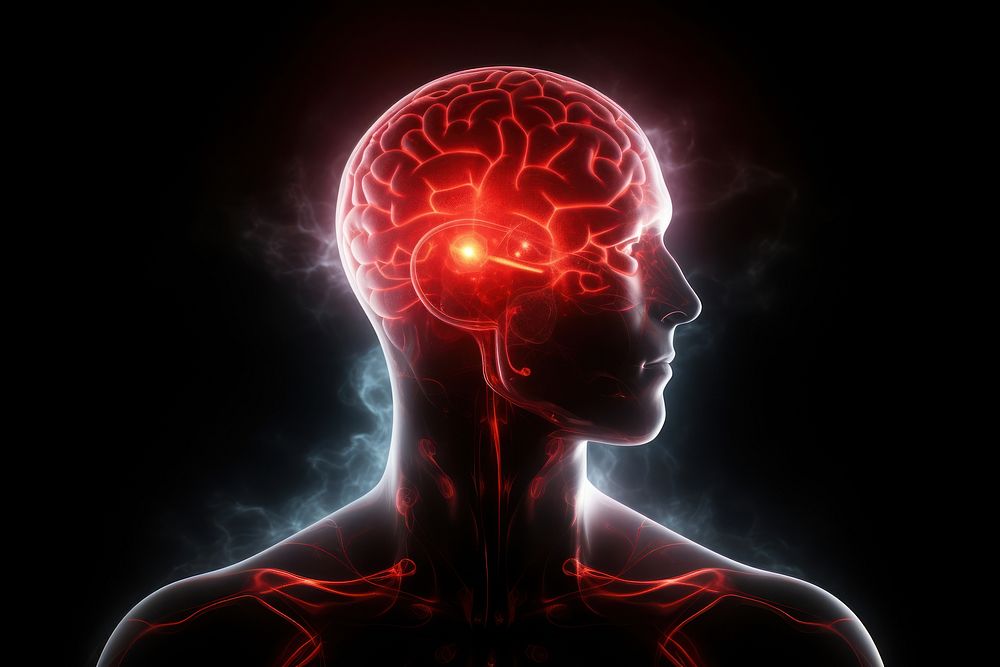 Photo of transparent human head glowing brain adult.