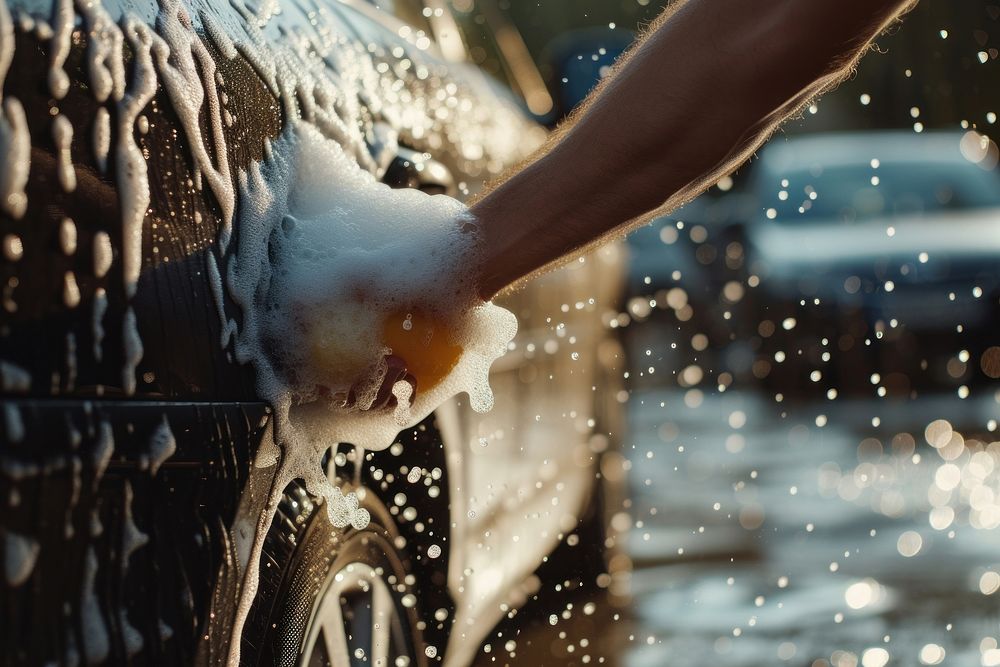 Washing car with soap washing vehicle adult.
