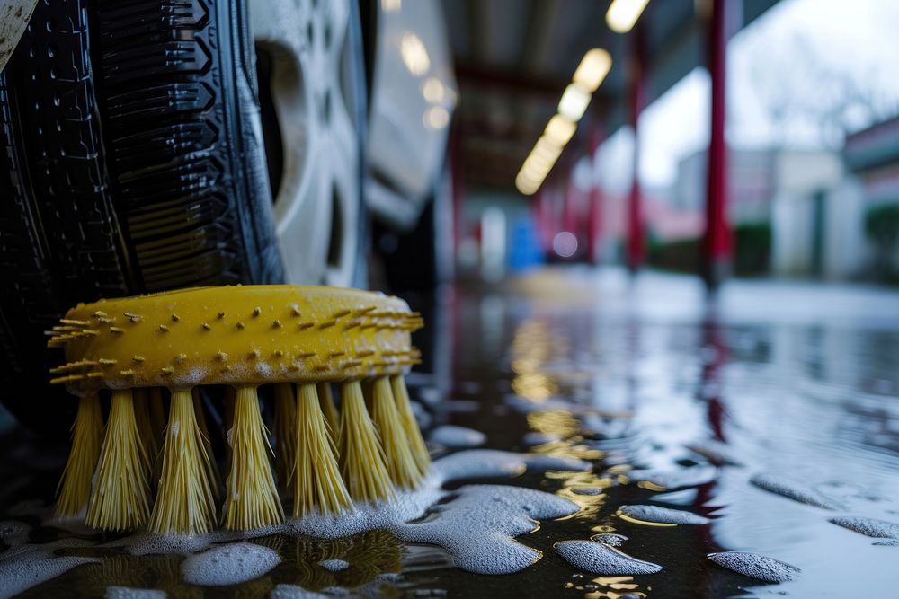 Wheel and Tire Cleaning Brush at Car Wash wheel tire car.