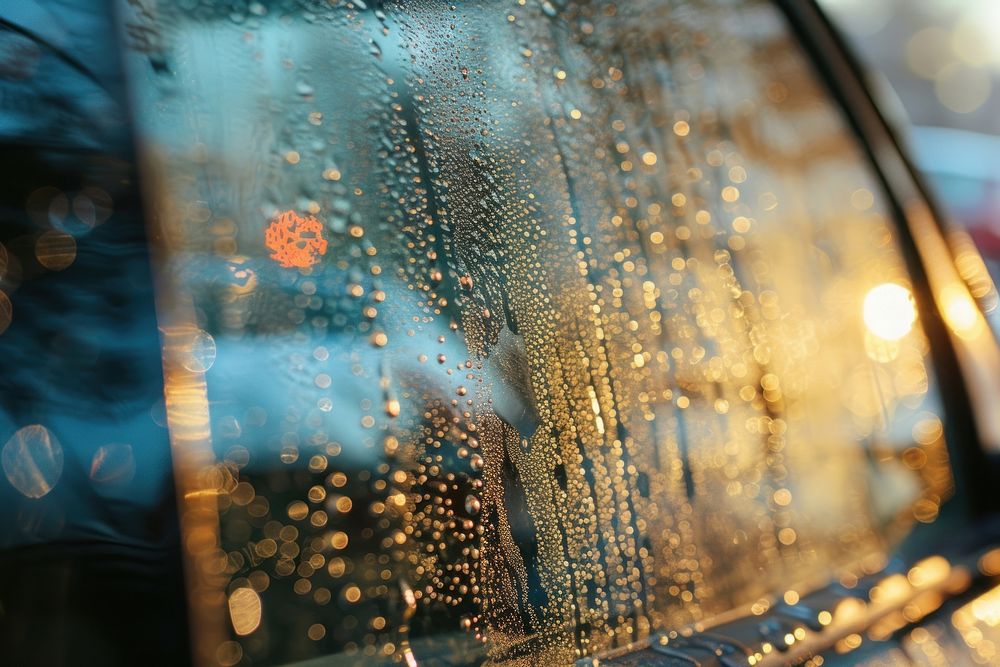 Closeup of vehicle window with soap light car transportation.