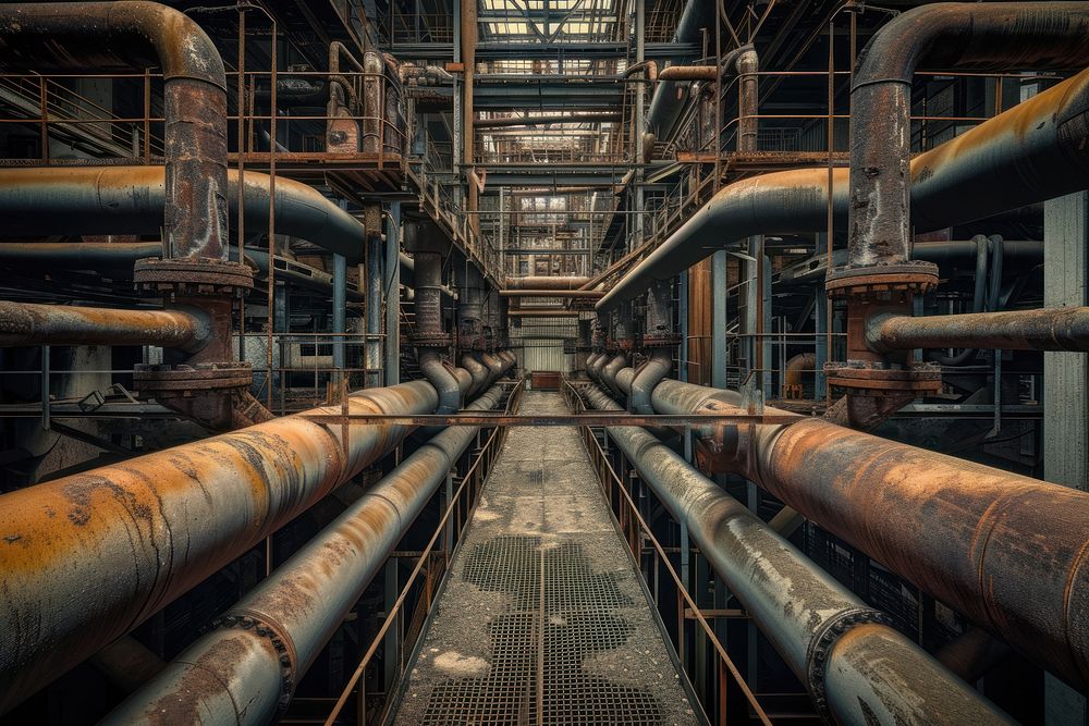 Industrial pipes of oil refinery plant factory architecture technology.