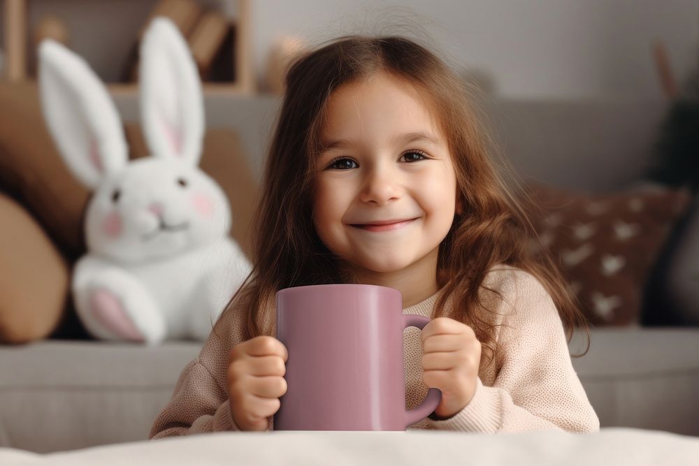 Happy girl with milk mug