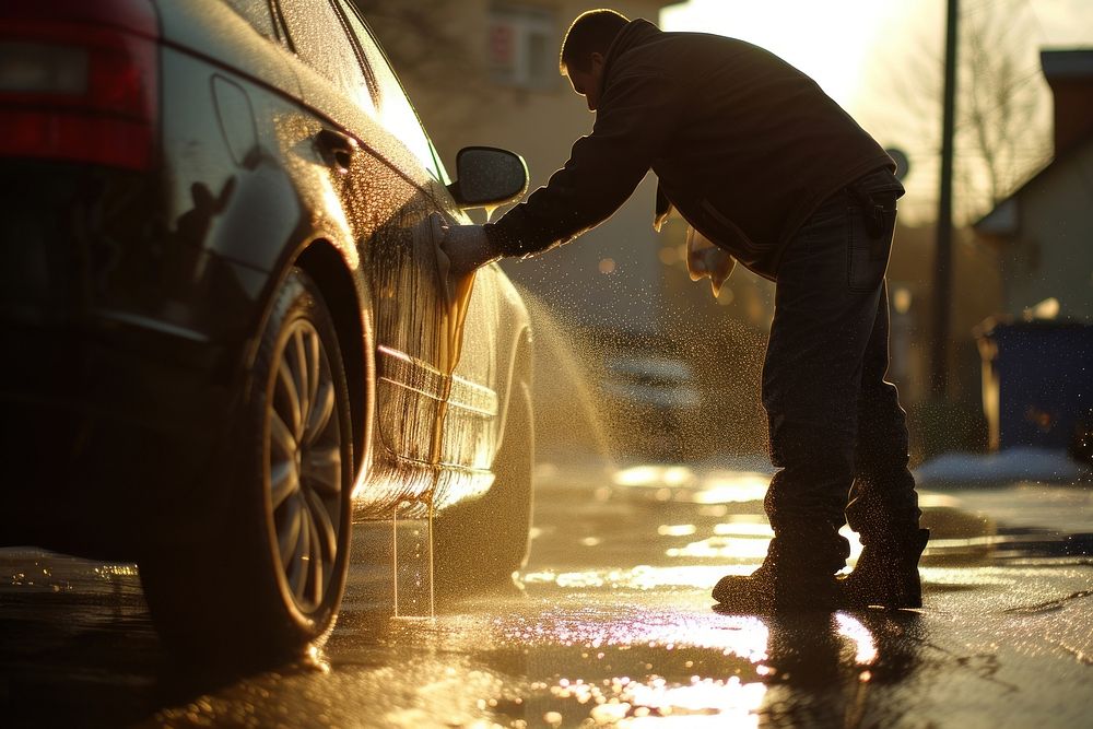Man washing car tyres vehicle wheel adult.