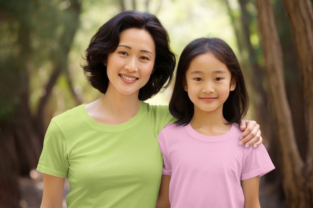 Happy Asian mom and daughter
