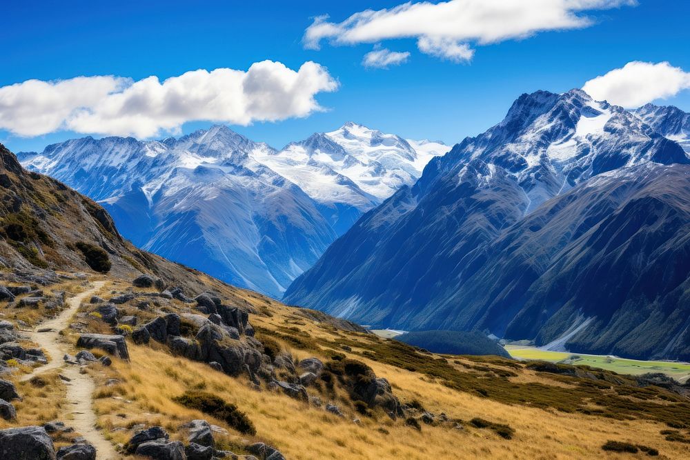 Beutiful mountains in New Zealand wilderness landscape panoramic.