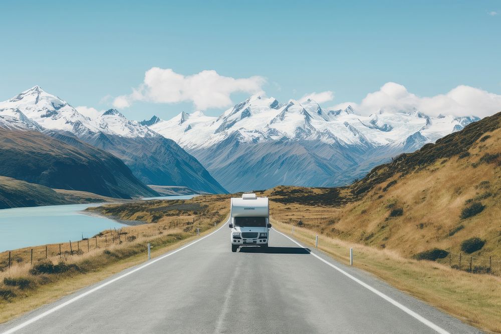 Road trip in New Zealand vehicle truck sky.
