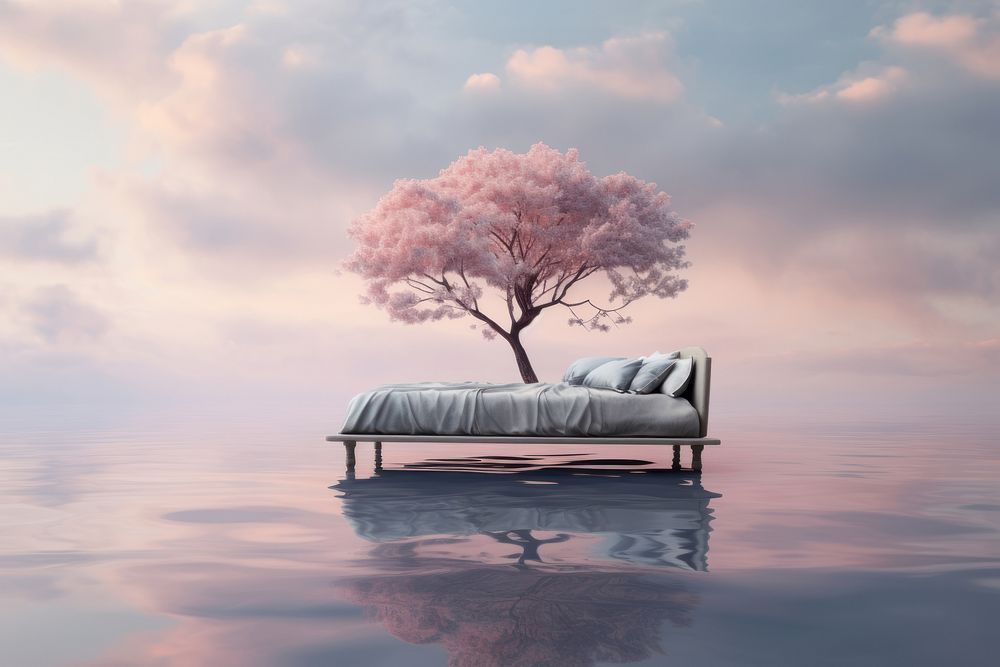 Photography bed and shelf tree furniture outdoors.
