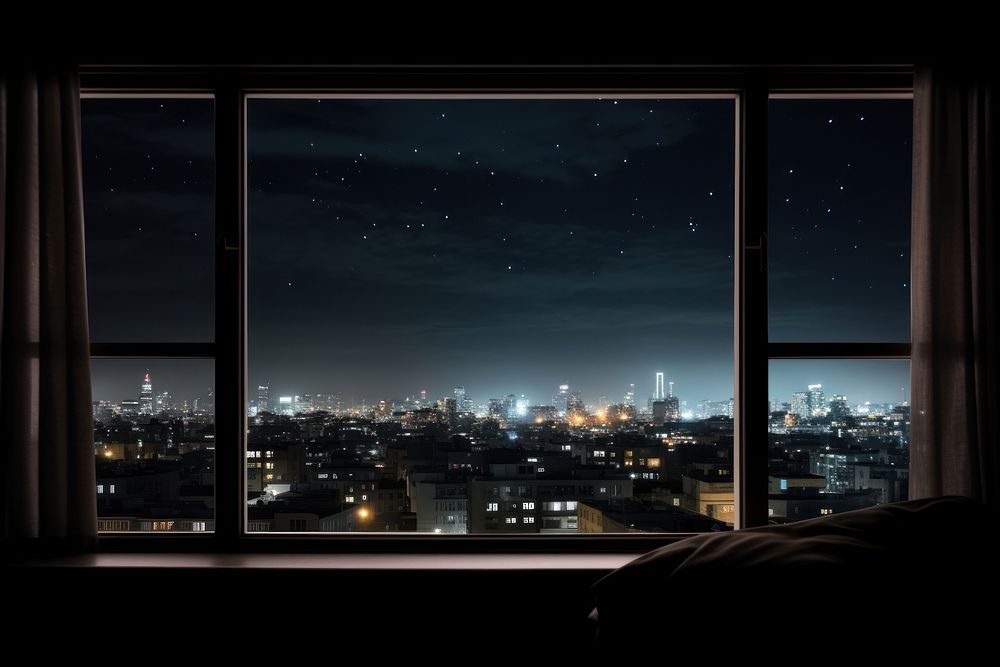 The scenery outside the window at night city architecture cityscape.