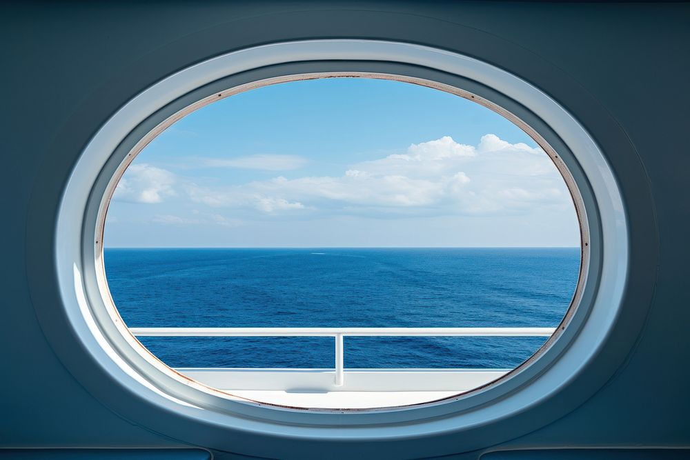 Window to the sea on a cruise ship window porthole nature.