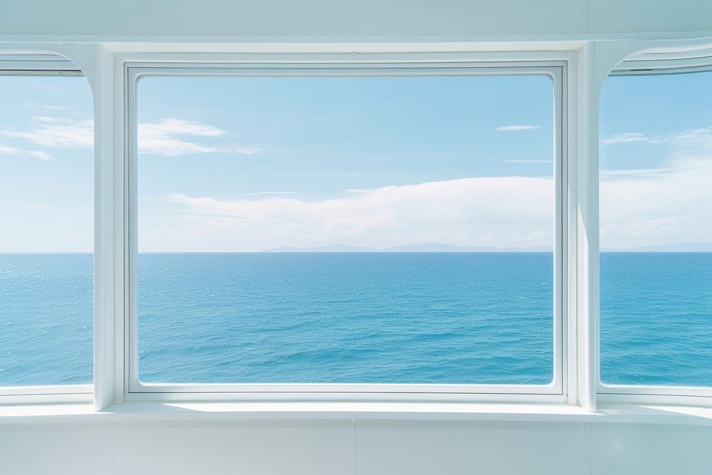 Window to the sea on a cruise ship nature window windowsill.