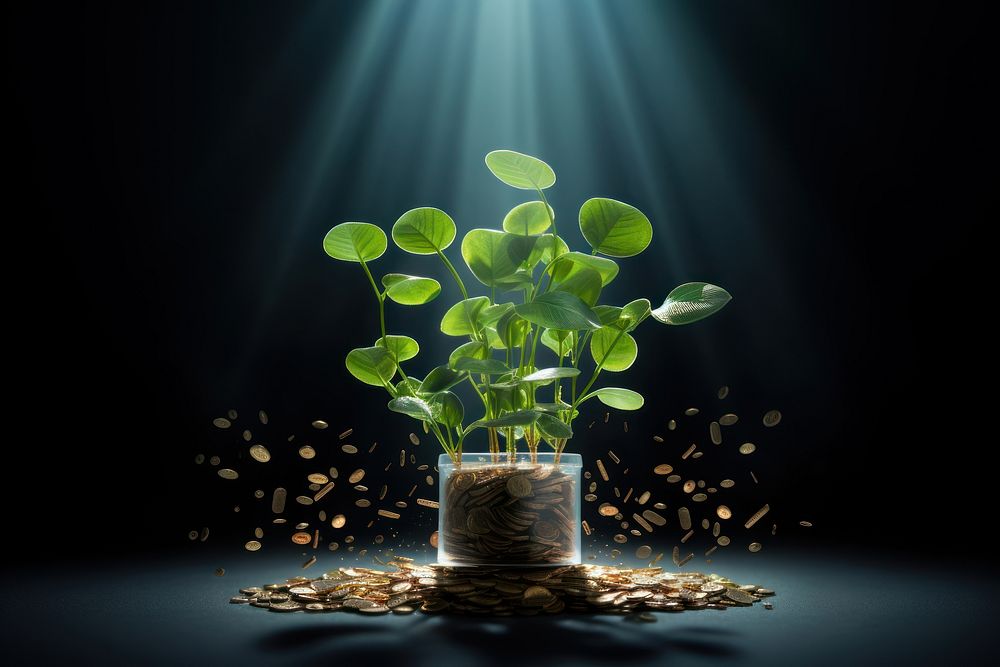 Build coin money growth plant leaf achievement.