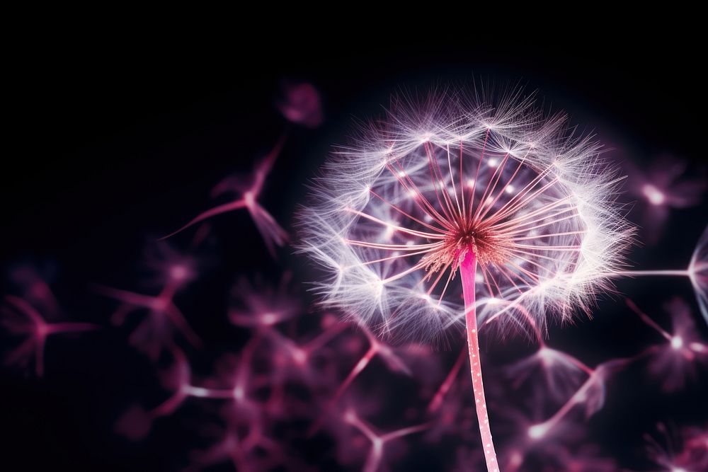 Dandelion with pink neon flower plant inflorescence.