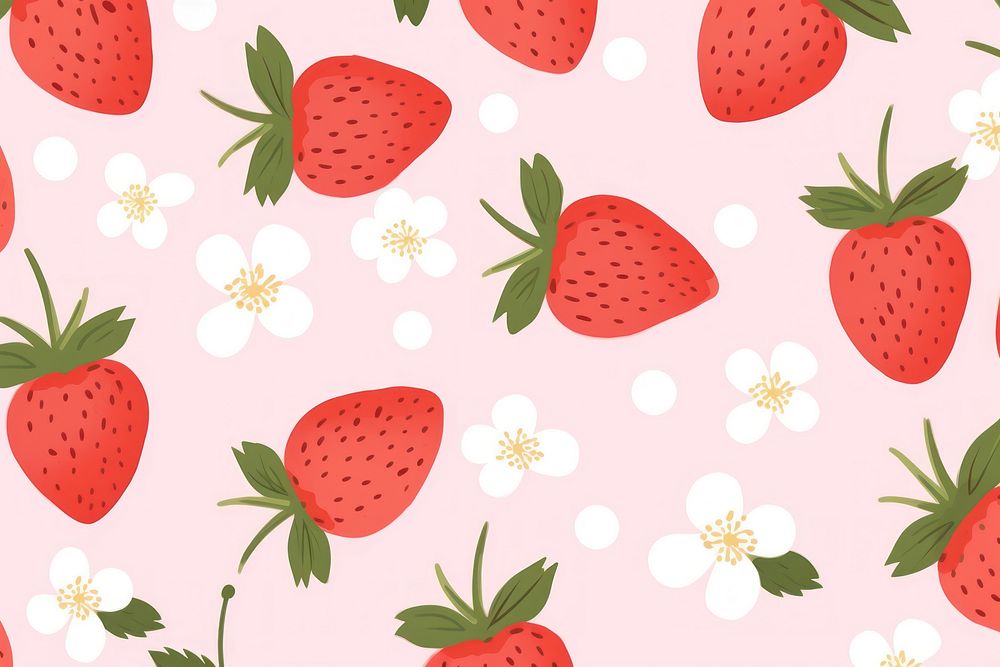 Seamless pattern with strawberry fruit plant food.