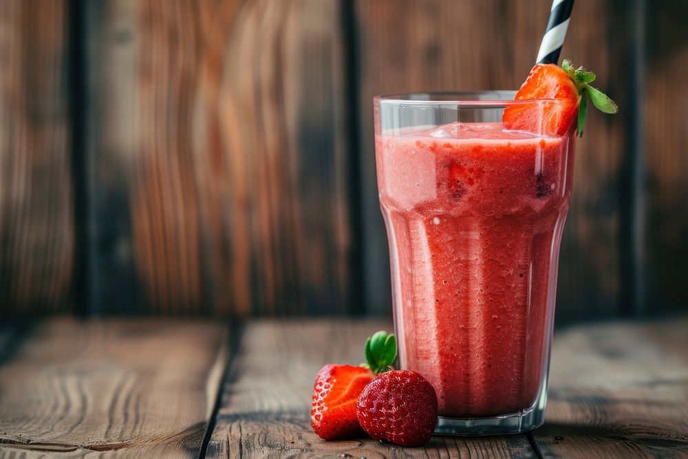 Strawberry smoothie in glass strawberry fruit drink.