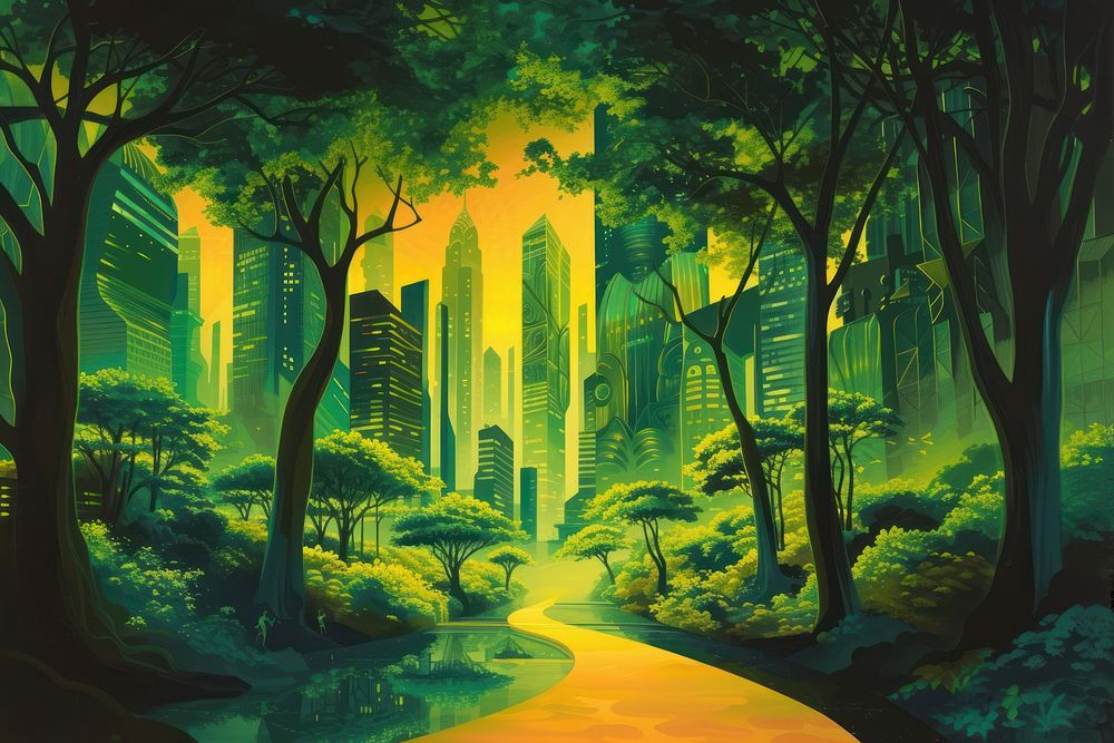 City landscape outdoors painting nature.