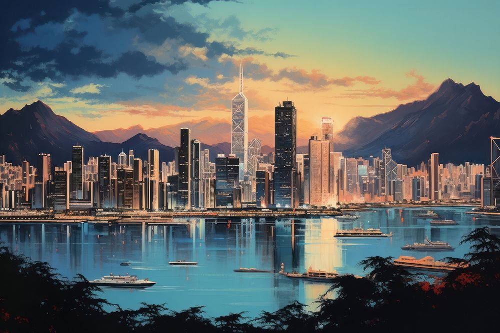 Hongkong landscape architecture cityscape panoramic.