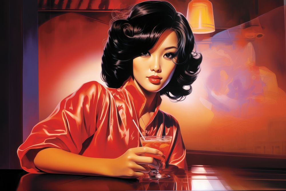 Asian female dacing in the pub portrait fashion adult.