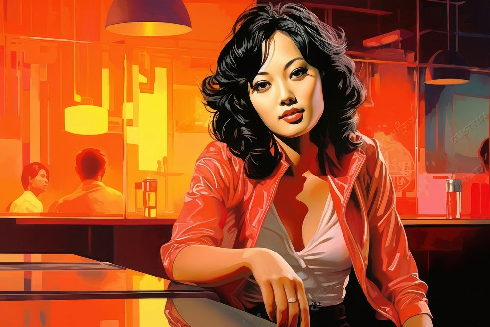 Asian female dacing in the pub adult art architecture.