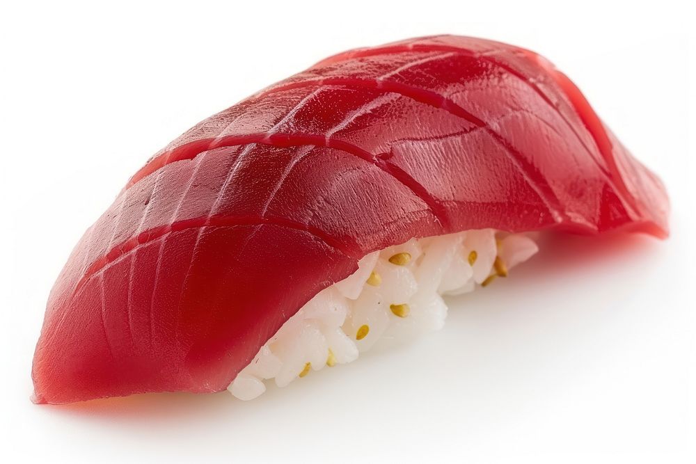 1 bite Nigiri sushi with tuna food rice dish.