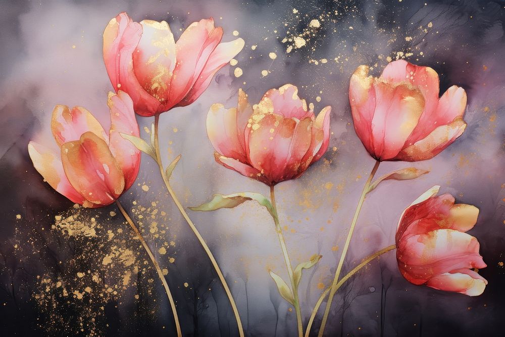 Tulips watercolor background painting tulip blossom.