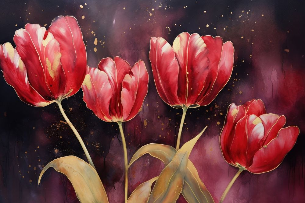 Tulips watercolor background painting tulip flower.