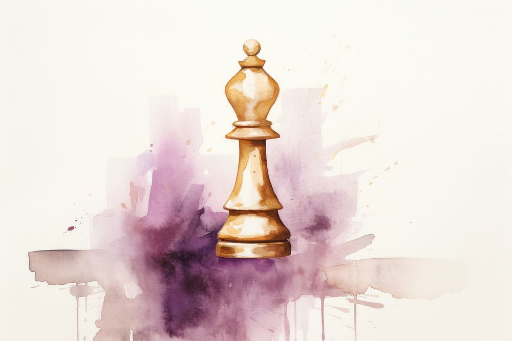 Chess piece watercolor minimal background chess painting purple.