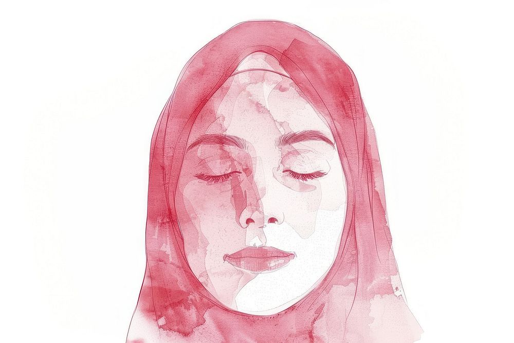 Hijab portrait drawing sketch.