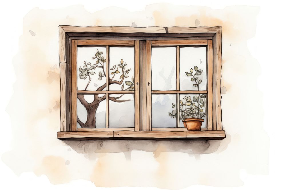 Window windowsill cartoon sketch.