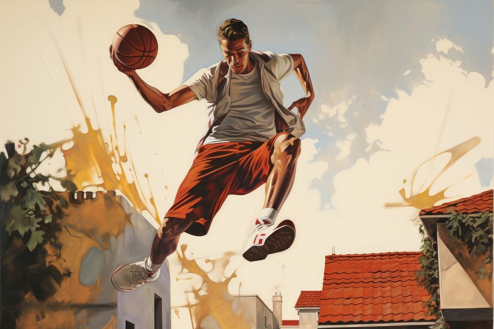 Man playing basketball painting footwear sports.