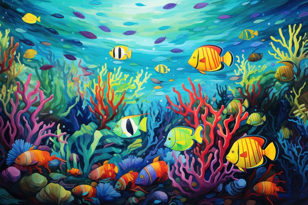 School of fish sea underwater aquarium.