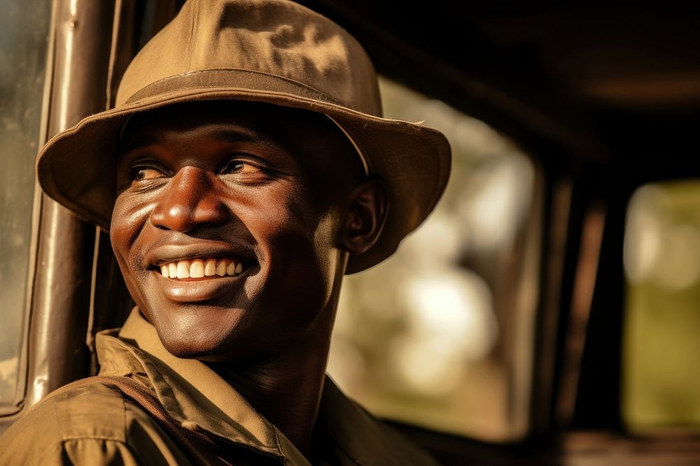 Man with safari vehicle smile portrait adult.