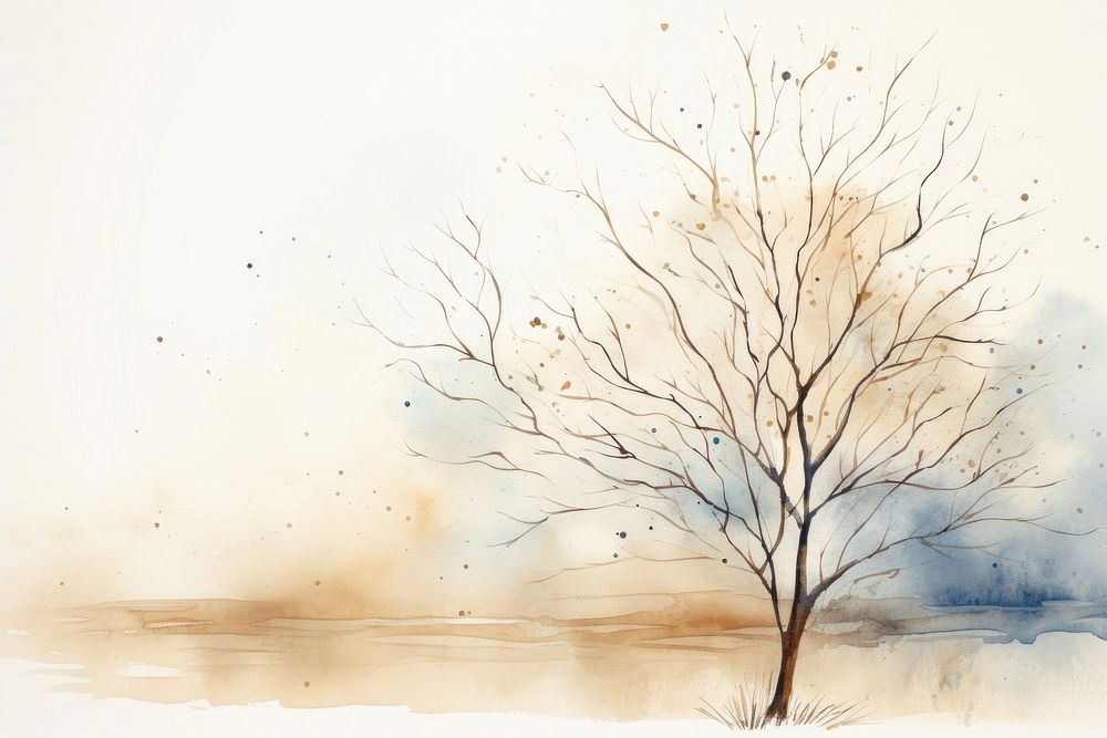 Bare tree watercolor minimal background painting plant tranquility.