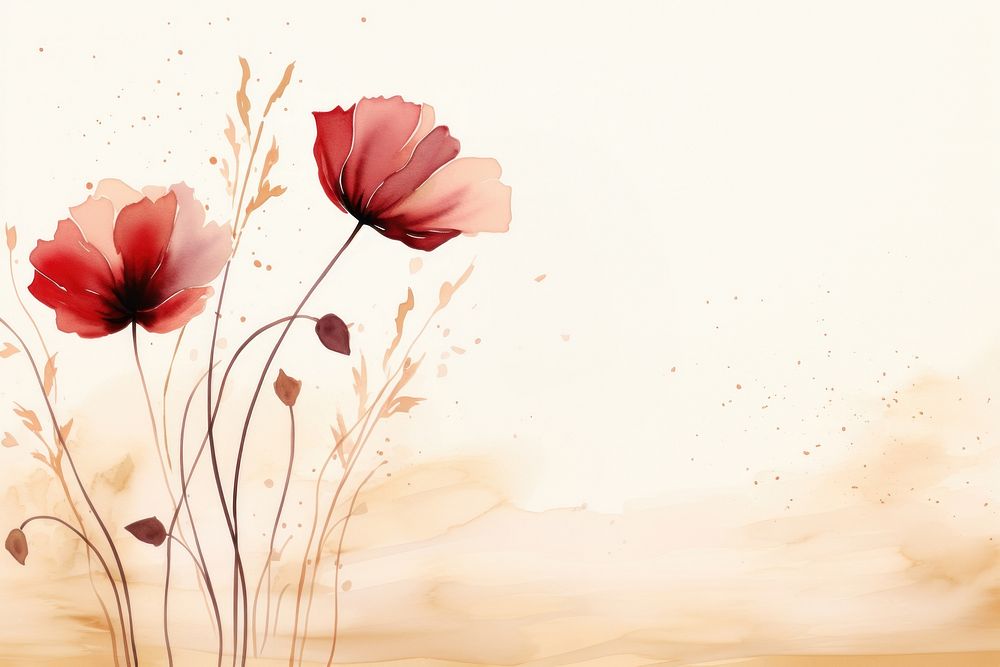 Red Poppy watercolor minimal background painting flower petal.