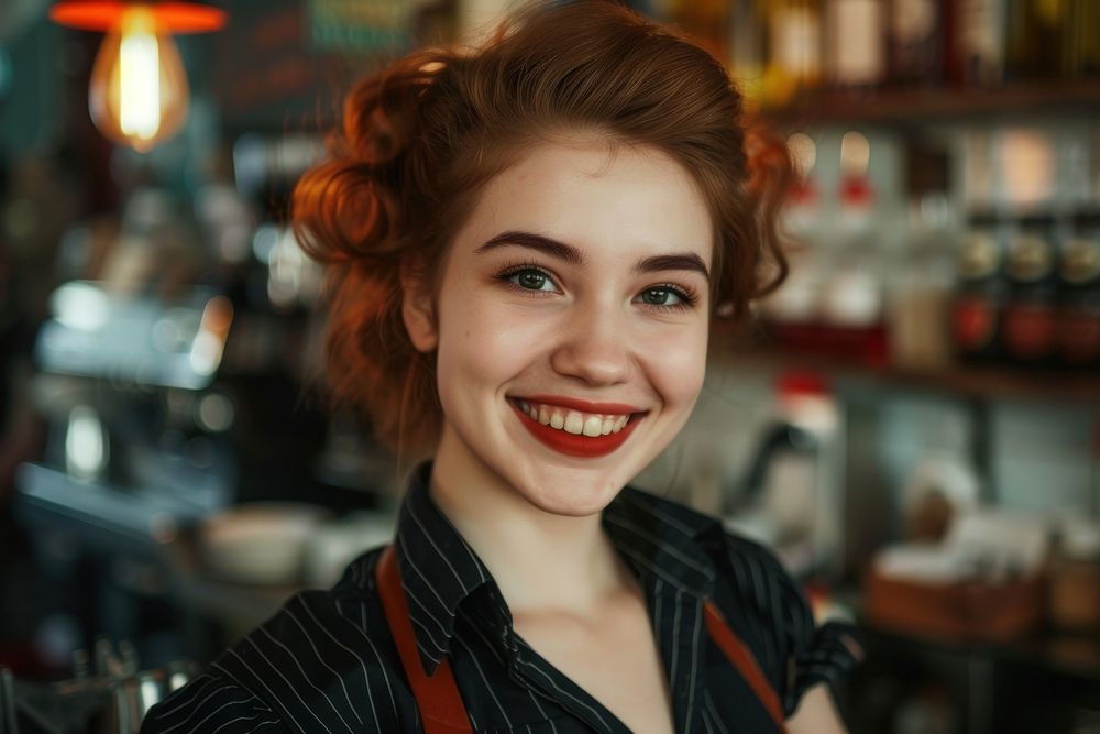 Young woman waiter smile portrait adult.