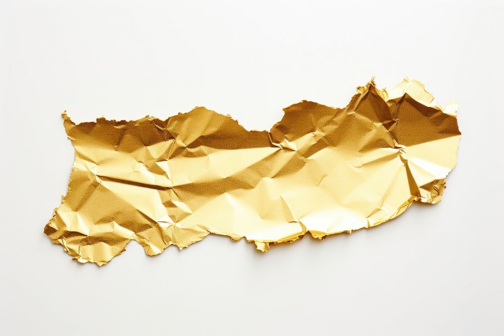 Gold foil paper white background aluminium crumpled.