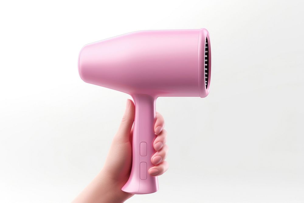 Hand holding a hair-dryer white background technology appliance.