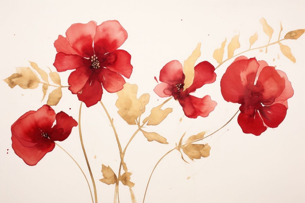 Dried red flower watercolor background painting petal plant.