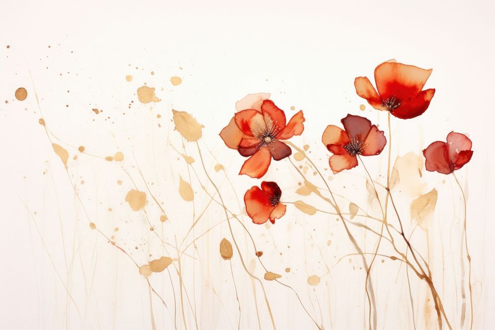 Dried red flower watercolor background petal poppy plant.