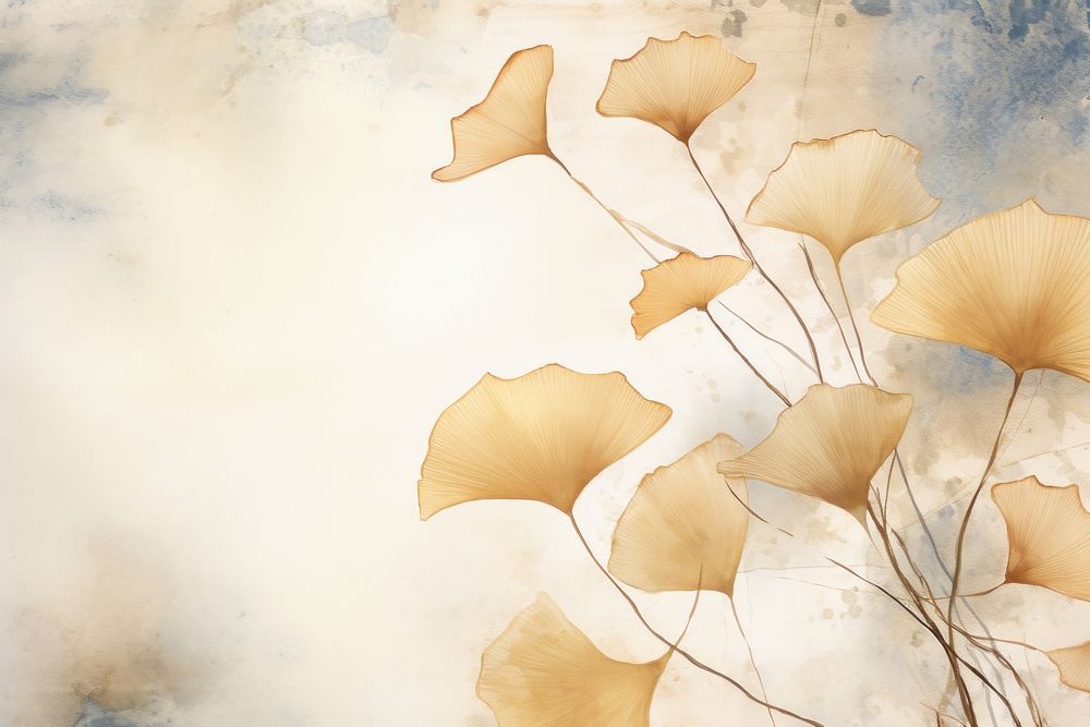 Golden Ginkgo leaf watercolor minimal background backgrounds flower plant.