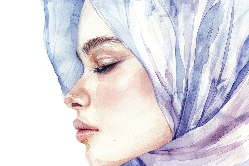 Hijab portrait drawing sketch.