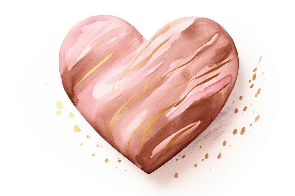 Chocolate biscuit heart shape watercolor minimal background food pink white background.