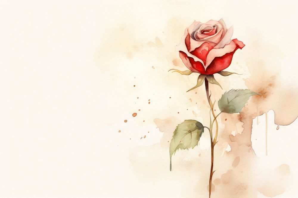 Red rose watercolor minimal background painting flower plant.