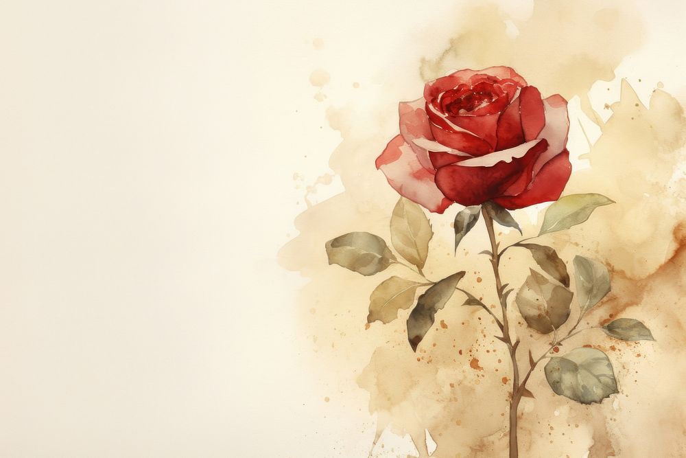 Red rose watercolor minimal background painting flower plant.