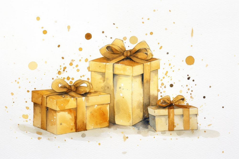Gifts watercolor background gold celebration decoration.