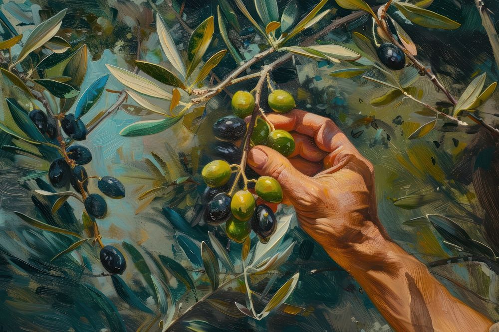 Olives tree painting picking.