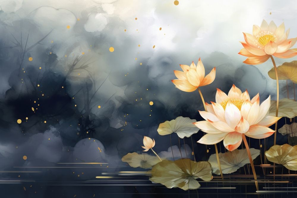 Lotus watercolor background painting flower plant.